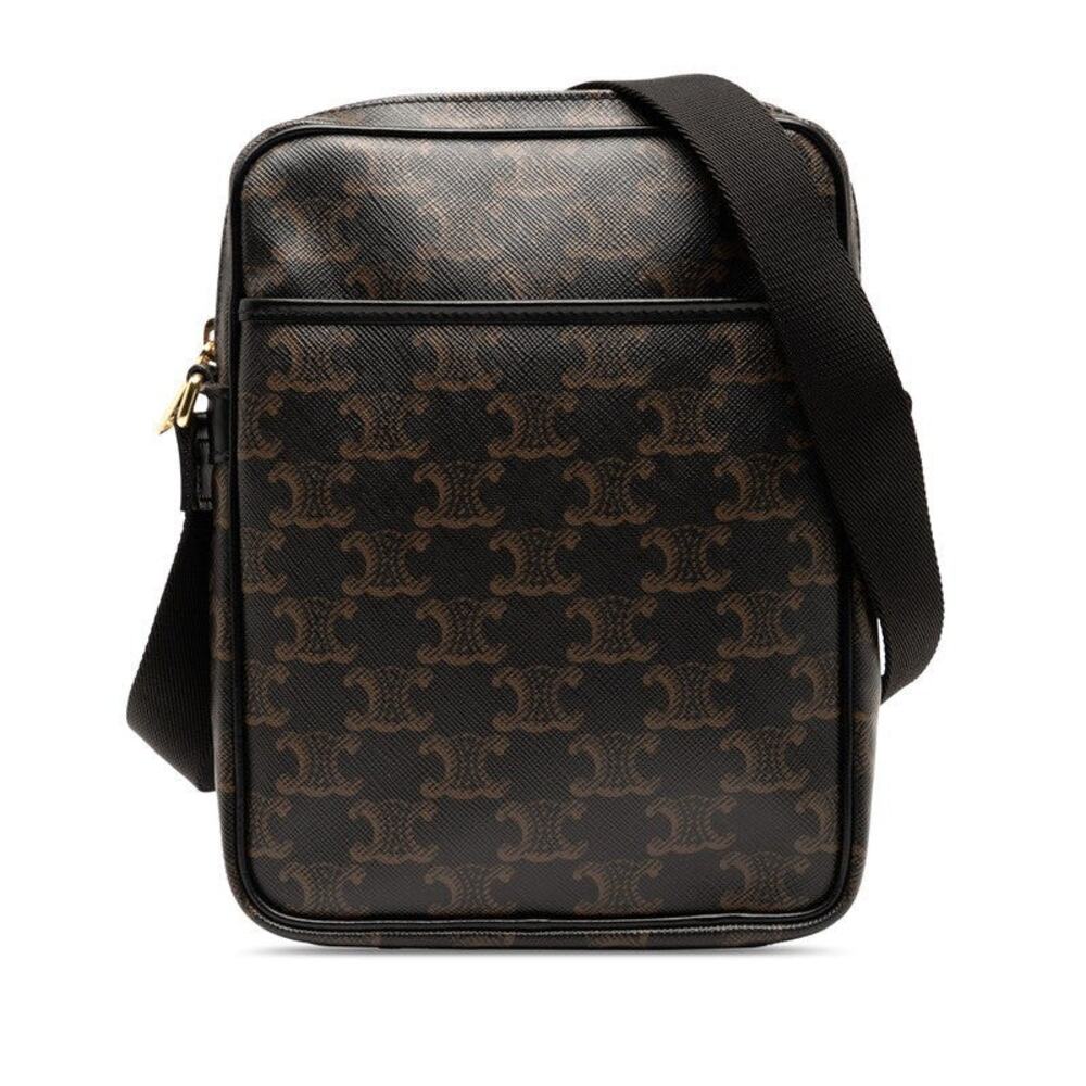 Celine Coated Canvas Triomphe Shoulder Bag Brown